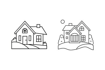Simple houses with windows and doors home building