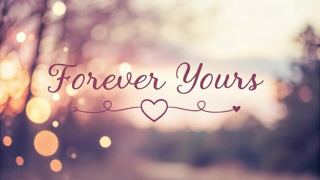Forever Yours: Romantic Bokeh Background - A softly blurred bokeh background in warm, romantic tones features the words "Forever Yours" in elegant script, accented by a delicate heart design.