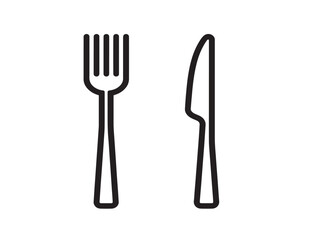 Fork and knife icon minimalistic 2D vector line art design  