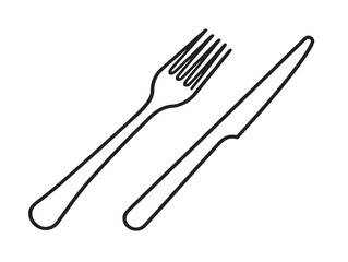 Fork and knife icon modern sharp 2D vector line art  