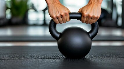 Strong hands grip a kettlebell to enhance fitness levels in a focused strength training routine at a gym - Powered by Adobe
