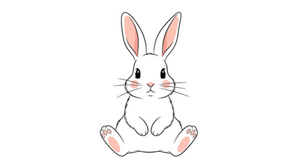Obraz premium Adorable Fluffy White Rabbit Sitting with Pink Ears and Paws Adorable Fluffy White Rabbit Sitting with Pink Ears and Paws