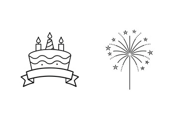 Birthday cake with candles and fireworks celebration