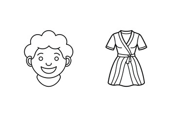 Smiling person face and dress line art drawing