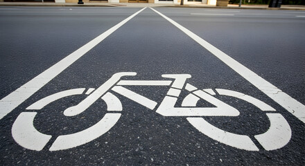 Obraz premium Bicycle lane marking on asphalt road indicating dedicated cycling route and safety measures for cyclists city road safety