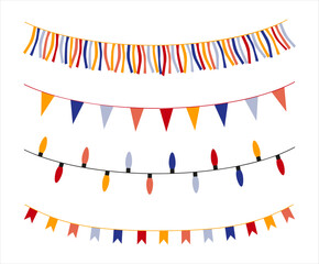 Colorful Party Decorations with Streamers, Flags, and Lights