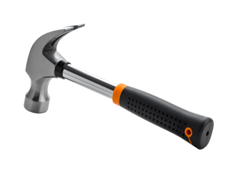 hammer with orange handle on white background, isolated image