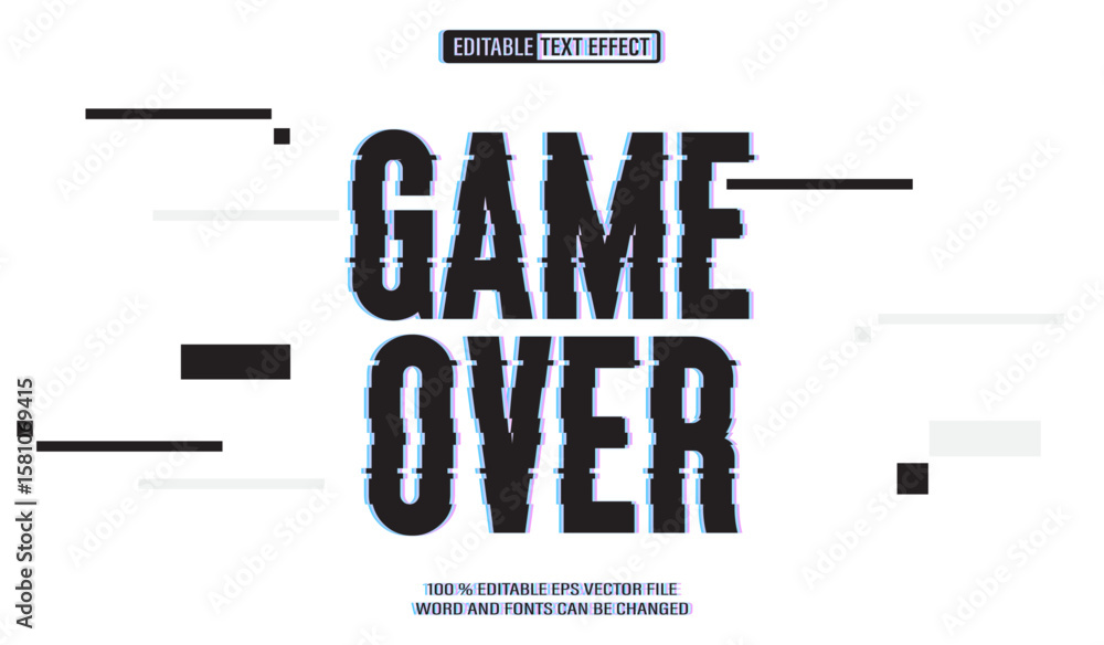 Poster editable 3d text style effect - game over glitch white background text effect template