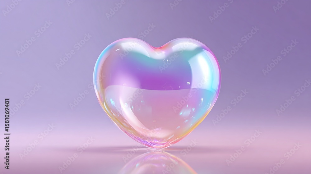 Poster iridescent heart shape. ethereal translucent heart casting shadows on a solid surface. soft light an