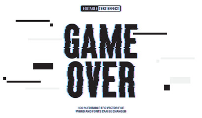 Editable 3d text style effect - Game Over Glitch White Background text effect Template