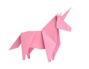 Unicorn. Pink unicorn origami paper art isolated on white background. Ideas for DIY hobby (Do It Yourself) for Children.