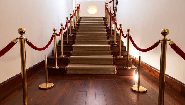 Grand staircase with red rope barriers