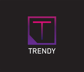 vector trendy logo with square frame letter T