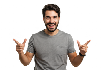Excited Young Man Giving Thumbs Up on Transparent Background