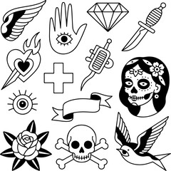 Old School Tattoo Flash Bundle &ndash; Retro Ink Style Icons & Flowers"

