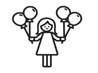 Minimal line drawing of playful girl and balloons