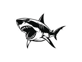 Obraz premium Angry shark silhouette vector design. Shark vector illustration, shark icon silhouette design vector art