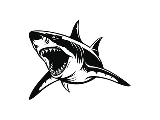 Obraz premium Angry shark silhouette vector design. Shark vector illustration, shark icon silhouette design vector art