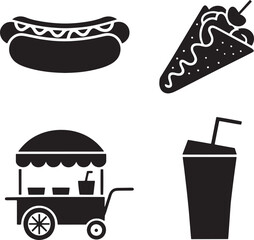 Hot dog crepe drink cart icons sausage mustard