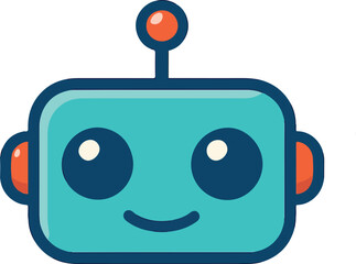 Cartoon Robot Icon: A minimalistic cartoon robot icon featuring a square head, circular eyes, and antenna, symbolizing friendly technology.