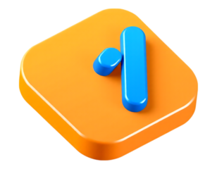 3D Number 1 Icon with Rounded Orange and Blue Design