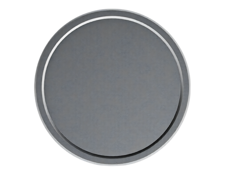 Circular metallic emblem with raised edge, on a transparent background