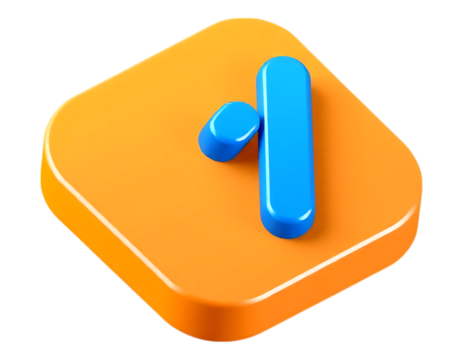 3D Number 1 Icon with Rounded Orange and Blue Design