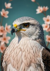 Fototapeta premium Majestic Raptor with Delicate Cherry Blossoms Framing its Portrait