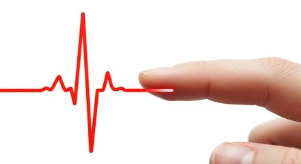 Hand with finger on red pulse heartbeat line. Keeping your finger on the pulse. Idiom