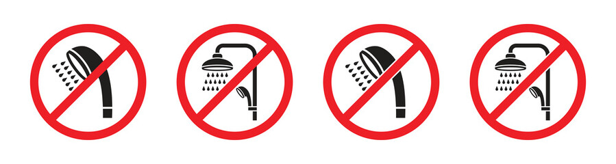 Sign forbidden to use the shower. Warning, caution, and information symbols for the public. Vector illustration