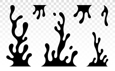 Paint dripping. Oil drop. Dripping liquid. Paint flows. Current paint, stains. Current drops. Current inks. Vector illustration. Flowing liquid. Stencil drops. Paint splatter. Molten. Chocolate drops