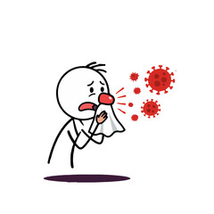 Obraz premium Cartoon Sick Person Sneezing Virus Infection Graphic
