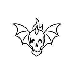 skull with dragon wings and fire line art
