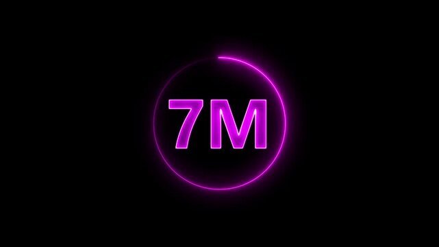 Neon circle with seven million subscribers or viewers celebration on black background