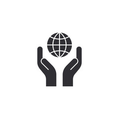 Handle with care. The sticker on the package. Transportation stickers. Shipping sticker. Caring for nature. World icon. Save the world. Save the planet. Taking care. Hands holding planet. Globe.