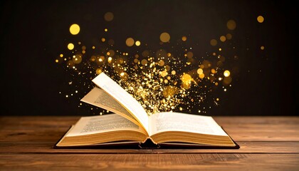 Open book with golden sparkles