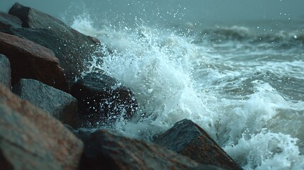 Ocean Wave Crashing on Rock