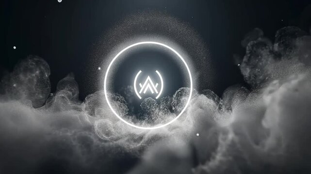 Abstract Particle Logo Reveal: Glowing White Emblem in Dynamic Smoke