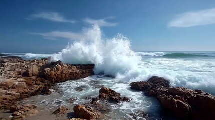 Ocean Wave Crashing on Coastal Rock