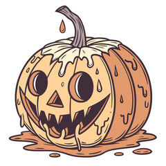 A spooky melting jack o lantern with dripping candle wax perfect for halloween decorations and seasonal graphic design projects rendered in vibrant cmyk colors