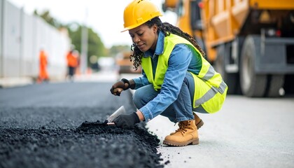 Woman worker on road construction