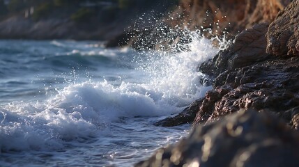 Ocean Wave Crashing on Rock