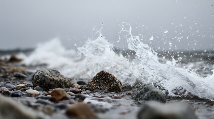 Wave Splashing on Pebble Beach