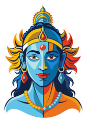 Stylized portrait of lord krishna with blue and orange hues