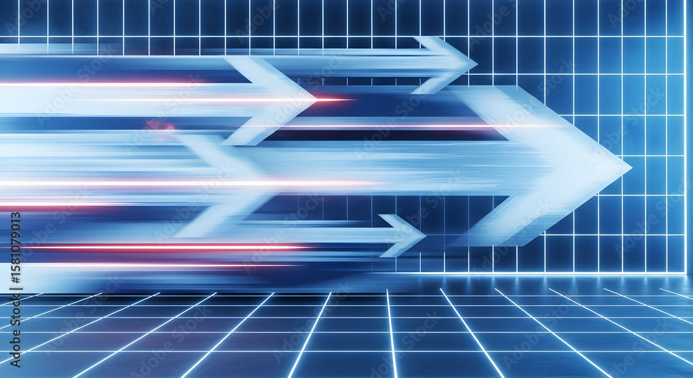 Poster abstract futuristic background with glowing arrows representing growth and progress