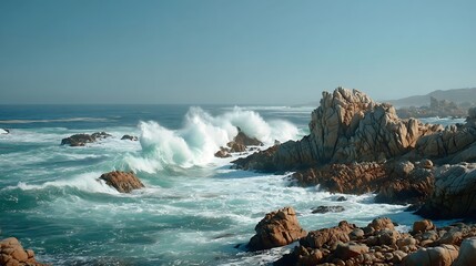 Ocean Wave Crashes on Rock Formation