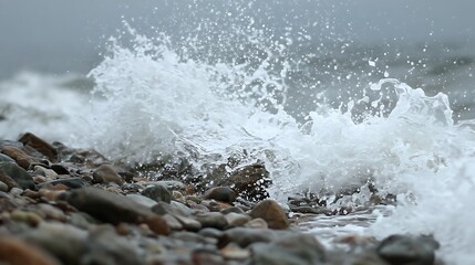 Ocean Wave Splashing on Rocky Shore