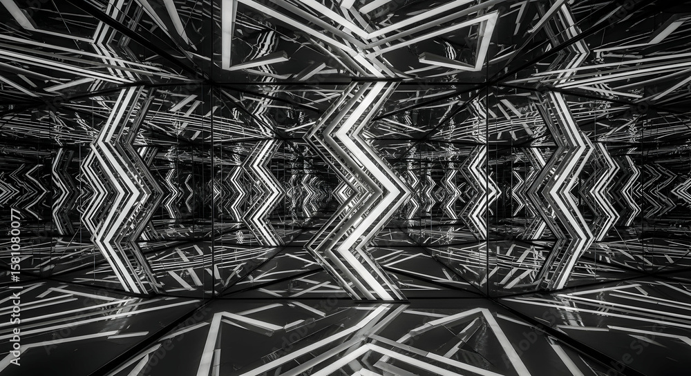 Poster abstract geometric perspective with mirror reflections for modern design concepts