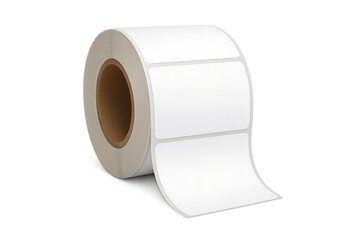 Roll of blank rectangular sticker labels on transparent background