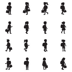 Children walking with backpacks and briefcases kids